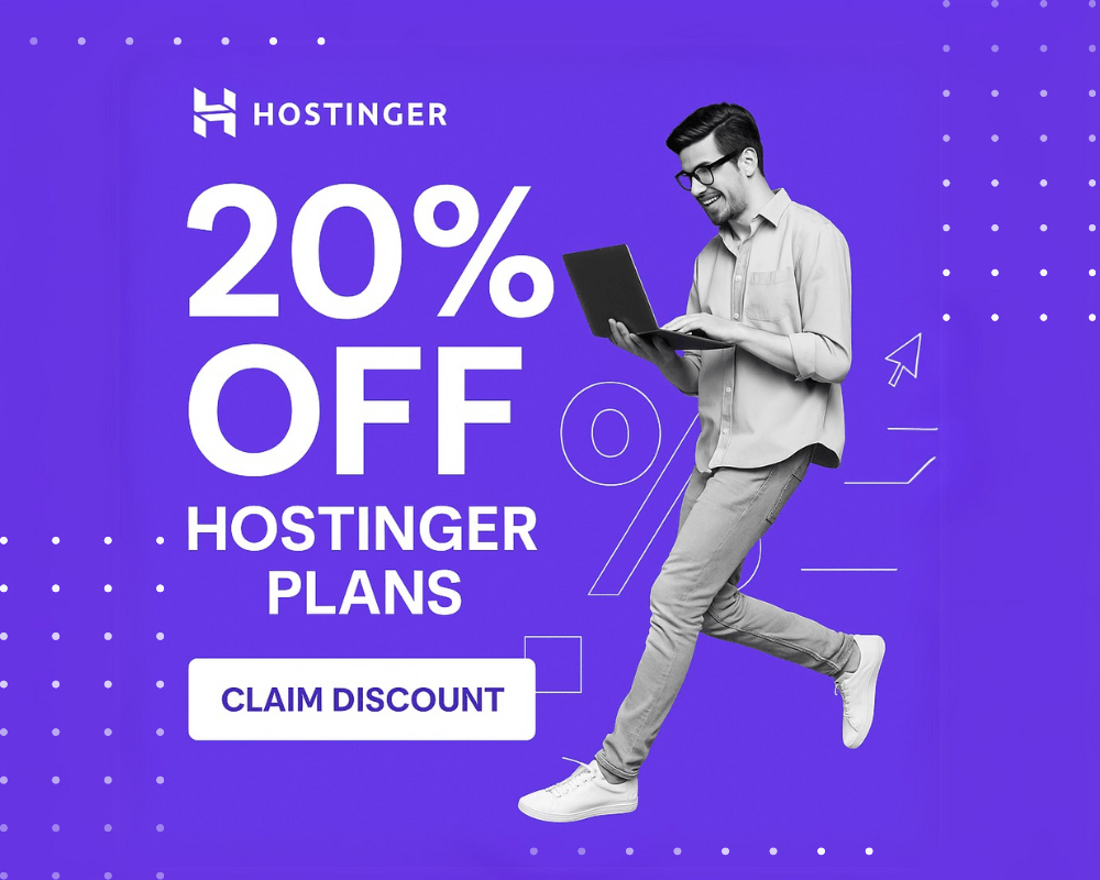 Get 20% Off Hostinger deals (Hosting, VPS, Business Email, AI Website Builder)